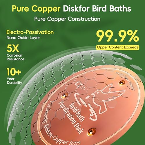 Bird Bath Copper Disk, 99.99% Pure Copper Cleaning Disk, Natural Cleaning Solution for Outdoor Birdbath, Helps Extend time Between birdbath Cleaning
