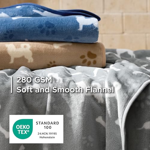 Bedsure 3-Pack Dog Blanket, Ultra-Soft Flannel Fleece Puppy Blanket with Cute Dog Prints, Machine Washable Pet Blanket for Indoor Crate Bed & Travel