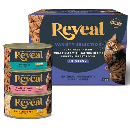 Reveal Natural Wet Canned Cat Food, Limited and Natural Ingredients, Grain Free, High Protein with No Artificial Additives, Fish and Chicken Variety