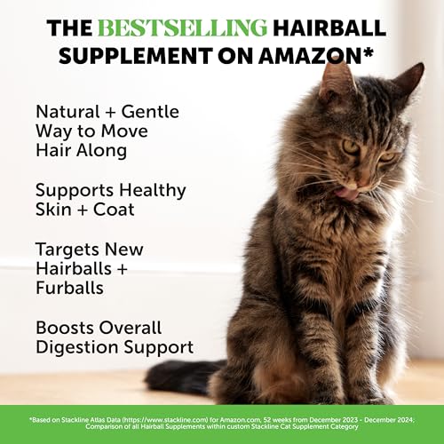Cat Hairball Support Crunchy & Creamy Chews, Hairball Remedy Treats, Cat Furball Treatment, Supports Skin & Coat, Vitamins for Digestion, Chicken