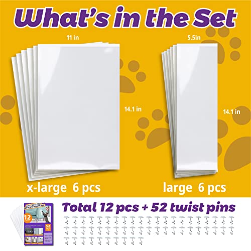 Anti-Cat Scratch Furniture Protector-12-Pack –Single-Sided, Heavy-Duty Self-Adhesive Tape, No-Residue for Couch, Doors & Walls - with 52 Twist Pins