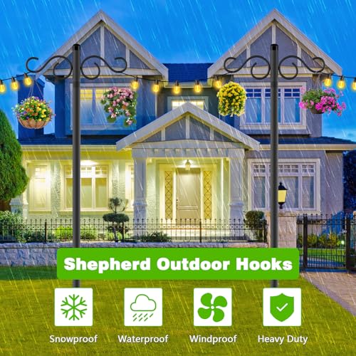 Double Shepherds Hooks for Outdoor,2 Pack 90 Inch Bird Feeder Pole with 5 Prongs Base,Heavy Duty Shepherds Hook,Suitable for Garden in Hanging Flower