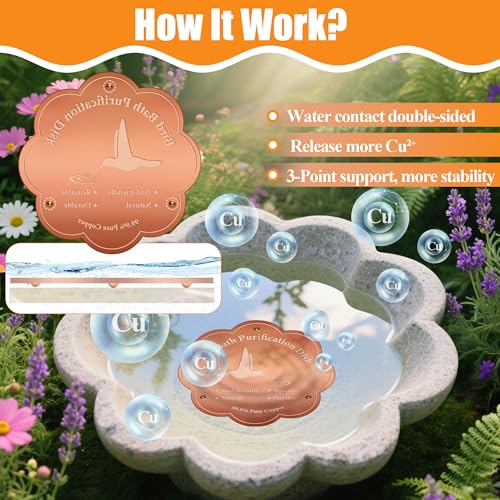 1P 4inches Bird Bath Purification Disk, 99.99% Pure Copper Bird Bath Disc Safe Birdbath Cleaner Disks for Outdoor All-Season Use 0.6mm Birdbaths