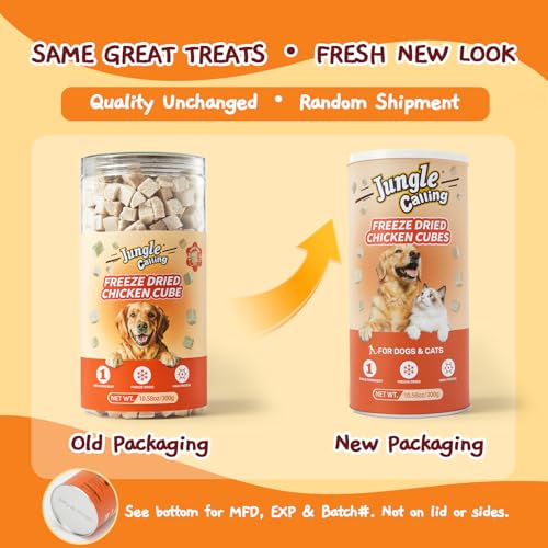 Jungle Calling Freeze Dried Chicken Cat & Dog Treats, Single Ingredient Chicken Bites for Cats & Dogs, High Protein Pet Training Treats, Edible