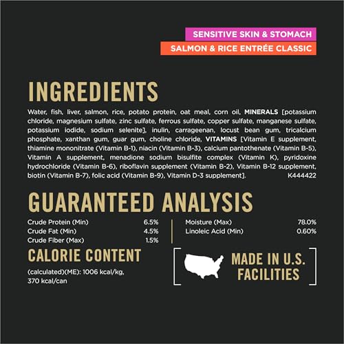 Purina Pro Plan Sensitive Skin and Stomach Dog Food Wet Classic Pate Salmon and Rice Entrée - (Pack of 12) 13 oz. Cans