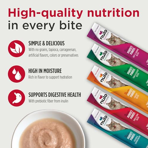Nulo Freestyle Lickable Cat Treats - Perfect Purées Variety Pack, Squeezable Grain-Free Wet Cat Food Topper, High Moisture for Hydration, 40 x 0.5oz