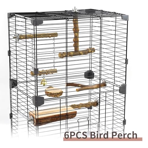 Bird Perches, 6pcs Natural Wood Birds Stand Branch, Bird Perch Chewing Stick Cage Accessories Parrot Climbing Standing Branches Paw Grinding Fork