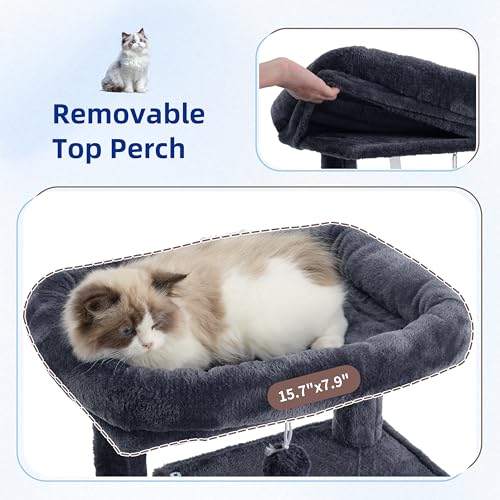 Gitelsnour Cat Tree, Cat Tower for Indoor Cats, 43.3 inch Cat Tree Tower with Sturdy Steel Tube, Hammock, Cat Condo for Small Cats and Kittens