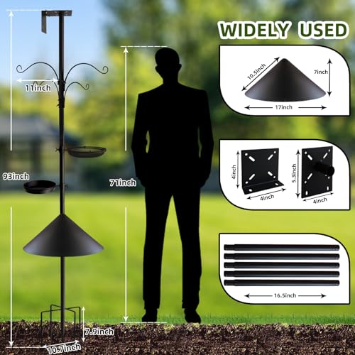 Bird Feeder Pole - 92 Inch Heavy Duty Birdhouse Stand with Squirrel Proof Baffle for Outdoor, Adjustable Bird Feeding Station with Multi Shepherds