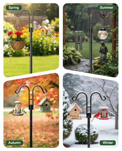 Double Shepherds Hooks, 76 Inch Bird Feeder Pole with 5-Prong Base, 3/4 Inch Thick Heavy Duty Adjustable Garden Hooks for Hanging Plants, Hummingbird