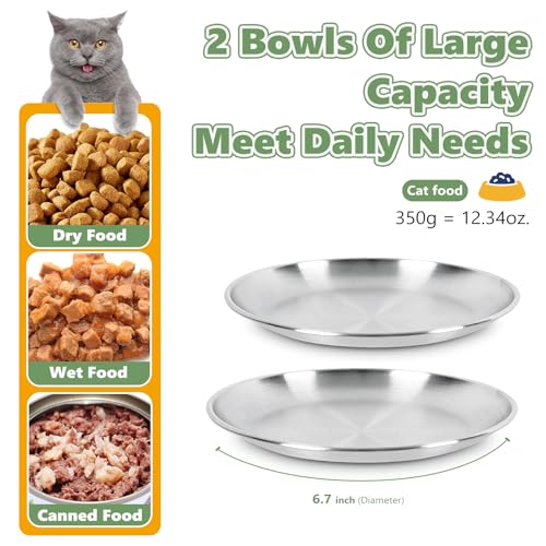 4-Pack Stainless Steel Cat Food Bowls, Shallow Whisker-Friendly Non-Slip Silicone Base Metal Dishes, Easy to Clean Indoor Feeding Flat Plates for