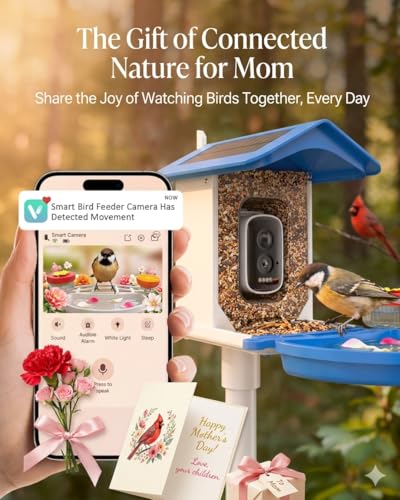 Smart Bird Feeder with Camera 2.5K QHD, AI Identify 16000+ Birds, Auto-Capture & Motion Detection, IP65 Waterproof, 5W Solar Panel, 140° Field of