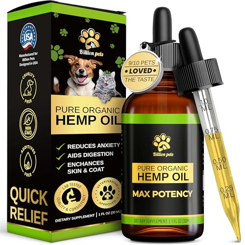 Billion Pets - Hemp Oil for Dogs and Cats - Helps with Anxiety, Pain, Stress, Sleep, Arthritis, Seizures Relief - Hip and Joint Support - Calming