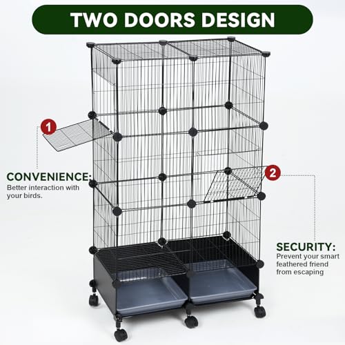 VISCOO Upgraded Encrypted 46-Inch Bird Cage, with Wooden Perches, Metal Parakeet Cage with Slide-Out Tray, Water Bottle&Feeder, Bird Cages for