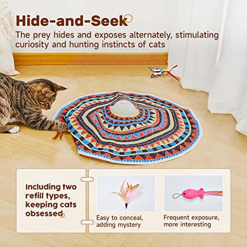 Potaroma Cat Toys Chargeable, 3in1 Hide and Seek, Automatic Interactive Fun, Fluttering Butterfly, Moving Feather, Kitten Wand, Indoor Kitty Exercise