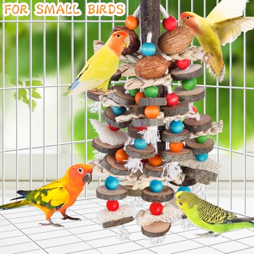 BBjinronjy Large Parrot Toys Bird Chewing Toys-Natural Nuts Corn Loofah Wooden Bird Cage Toy for African Grey,Macaws,Conure,Cokatoos,Cockatiel