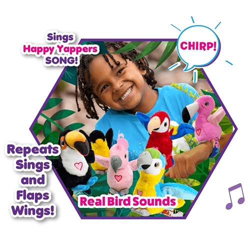 Birds 2 Pack - Oriole & Red Parrot - Slap Bracelet Interactive Plush Toy Birds, They Chat-Sing-Mimic Each Other, Flap Wings, Kids 3+