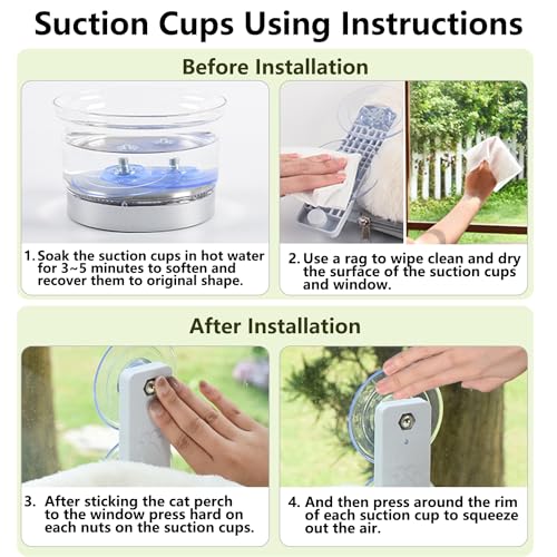AMOSIJOY Cordless Cat Window Perch, Window Hammock for Cats with 4 Strong Suction Cups, Solid Metal Frame and Soft Cover, Indoor Cat Bed