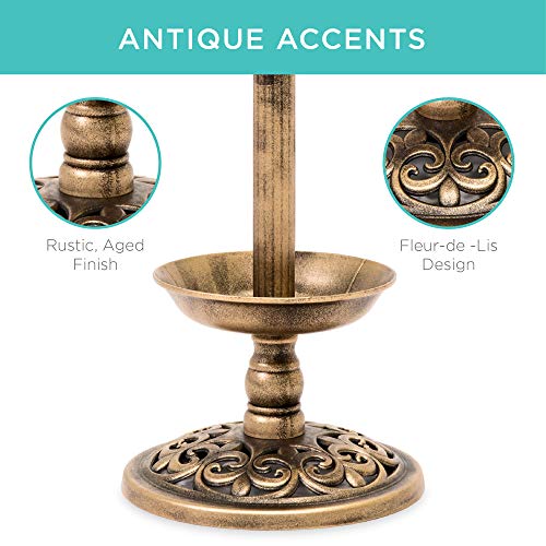 Best Choice Products Outdoor Solar Lighted Pedestal Bird Bath Fountain Decoration w/Planter, Integrated Panel, Scroll Accents for Lawn, Garden