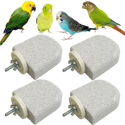PINVNBY 4 PCS Bird Perch Stands Parrot Calcium Perch Beak Grinding Stone Foot Claws Trimmer Parakeet Platform Parrot Chewing Toys for Small Medium