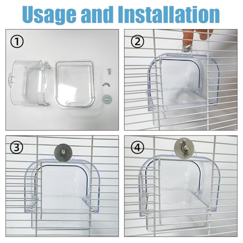 Bird Bath for Cage, Plastic Water Bowl Feeder for Pet Birds, Parrot Bathtub with Hanging Hooks for Little Bird Parrots Spacious Parakeets Portable
