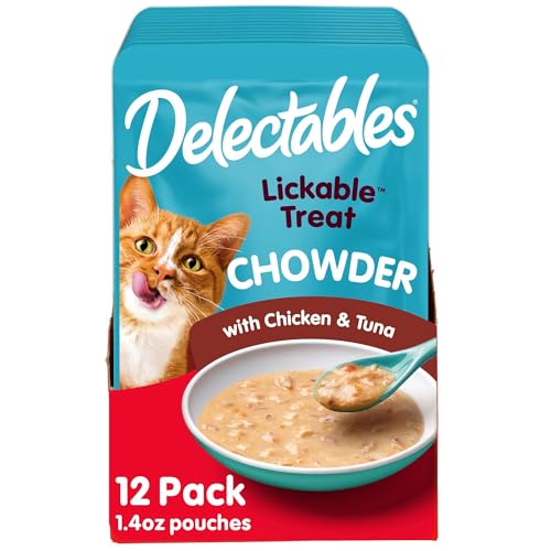 Delectables Lickable Treat Chowder Wet Cat Treat with Real Tuna & Chicken, Food Topper, Hydrating, Grain-Free, No Fillers, By-Products, Added