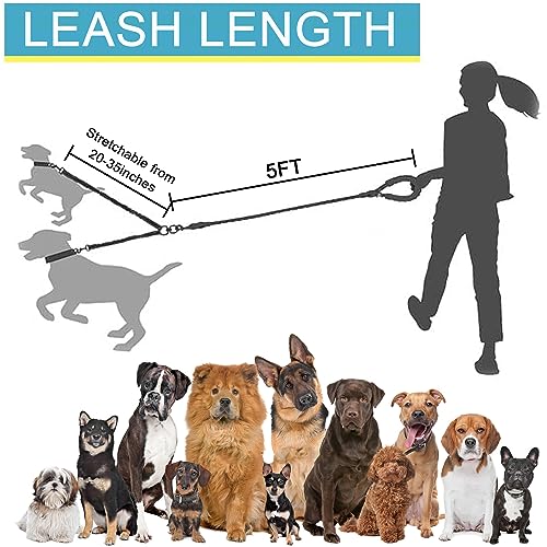 3 Dog Leash No Tangle, Heavy Duty Multiple Dog Lead Shock Absorbing Bungee with Padded Handle Removable Pet Traction Walking Rope for Medium Large