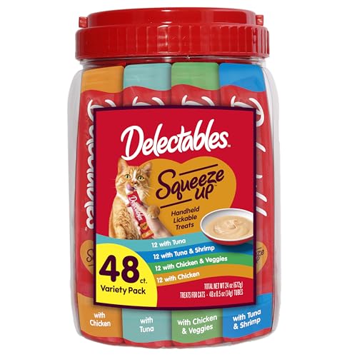 Delectables Squeeze Up Variety Pack, Creamy Squeezable Puree, Lickable Wet Cat Treats, Grain Free, No Added Fillers, No By-Products, No Added