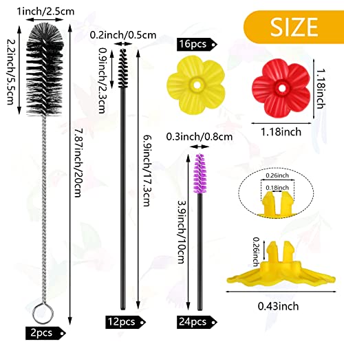 38 Pcs 3 Size Hummingbird Feeder Cleaning Brush Mini Nylon Tube Brush with 16 Flowers Bird Replacement Parts Double Headed Brushes for Bottle Feeding