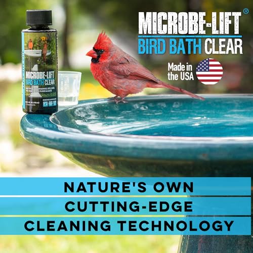 Microbe-Lift Bird Bath Clear Two-in-One Water Cleaner – 4 Oz – Safe for Birds, Fish & Frogs – Cleans Outdoor Birdbaths & Fountains – Natural Formula