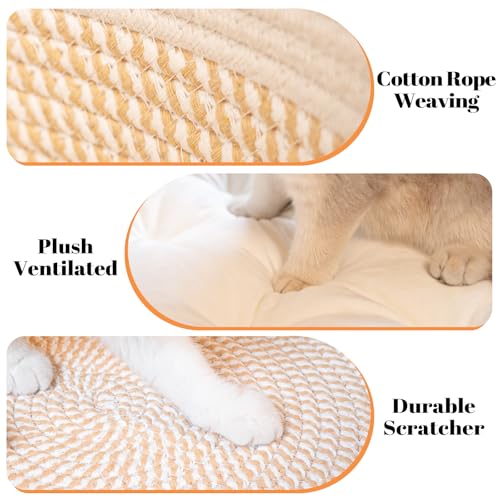 CHEERHOME PETS Cat Bed Basket with Cushion, Cotton Rope Woven Pet Bed for Indoor Cats Couch, Stimulicat Cat Bed Handwoven Breathable, All Season