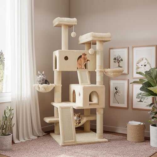 SHA CERLIN 65in Larger Cat Tree Tower Condo for Indoor Kitties/Multi-Level Furniture Activity Center with Wide Base/Cozy Plush Cat