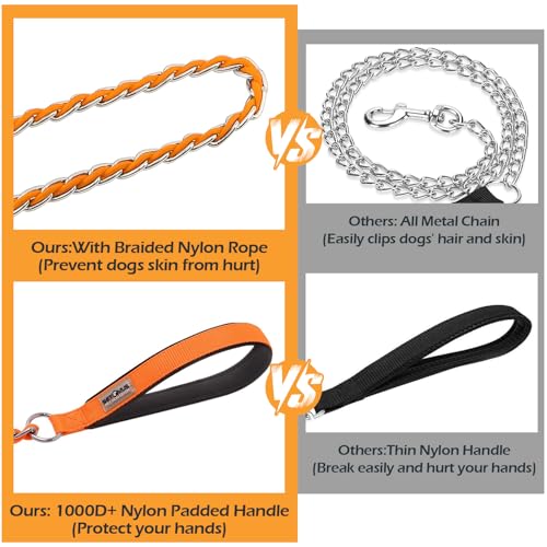 Chain Dog Leash Chew Proof Metal Leash for Medium Large Dogs, Chain Link Dog Anti Chew 5.2FT / 4FT Strong Anti Bite Comfortable Soft Padded Handle