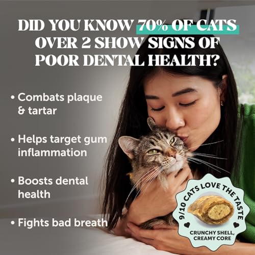 Fresh Breath Dental Bites for Cats – Crunchy & Creamy Cat Dental Treats for Fresh Breath, Tartar & Plaque Control – Dual-Texture Cat Oral Care Bites