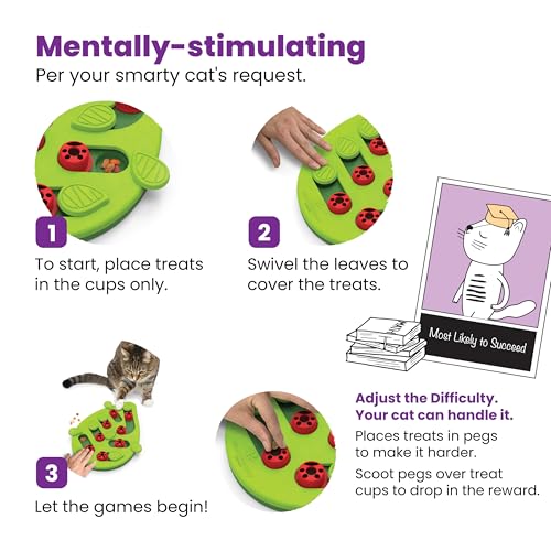 Catstages Nina Ottosson Buggin’ Out Puzzle & Play Cat Puzzle Feeder – Interactive Treat Game for Indoor Cats, Level 2 Slow Feeder Enrichment Toy