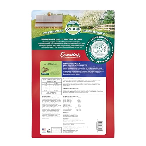 Oxbow Essentials Rabbit Food, Adult, Made with Oxbow Timothy Hay for Rabbit, Pet Pellets with Vitamins & Minerals, Small Animal Pet Products, Bunny