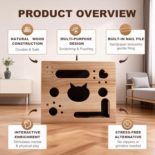 2026 New Model Cat Nail File Enrichment Box Cat Nail File Box with Sandpaper Stress-Free Alternative to Trimming Nails, Cat Toys Interactive for