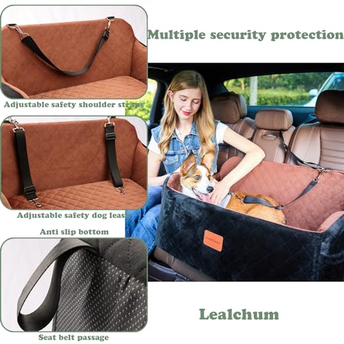 Lealchum Dog Car Seat Up to 55lb,2 Clip-On Safety Adjustable Leashs Car Dog Bed for 2 Small Dogs,Fully Detachable and Washable Pet Car Seat with 2