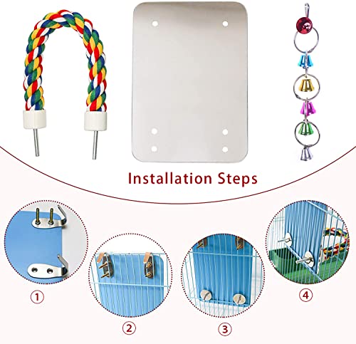 7" Bird Mirror with Rope Perch Bird Toys Swing, Comfy Perch for Greys s Parakeet Cockatiel Conure Lovebirds Finch Canaries