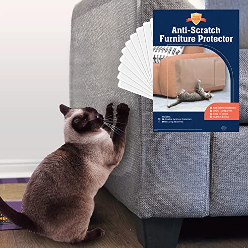 10 Pack XL Anti Cat Scratch Furniture Protector - Couch Protector from Cat Claws w/Twist Pins - Heavy Duty, Strong, Clear, Easy-to-Apply Scratching