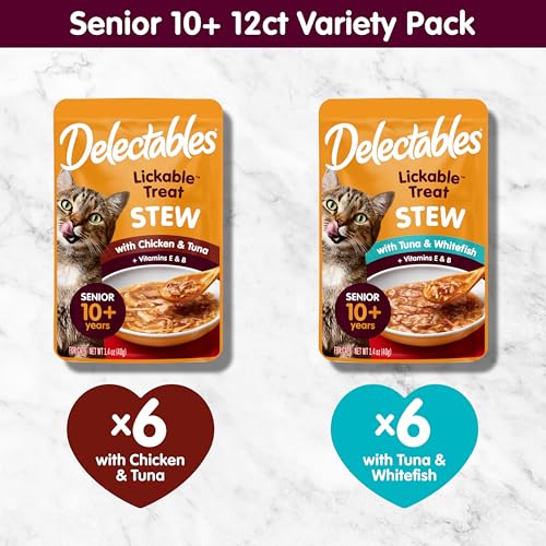 Delectables Lickable Treat Stew Senior 10+ Wet Cat Treat with Real Chicken, Food Topper, Hydrating, Grain-Free, No Fillers, No By-Products, No Added