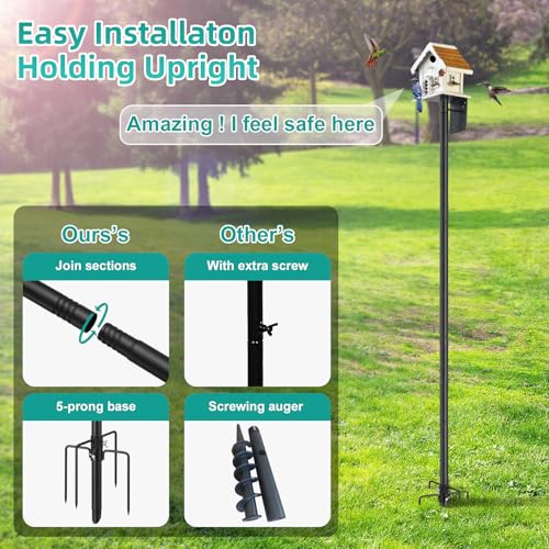 Bird House Pole,74 Inch Heavy Duty Bird Feeder Pole Mount Kit for Outdoors, 5-Prong Base, Splicing Adjustable Feeding Stand Station for Birds
