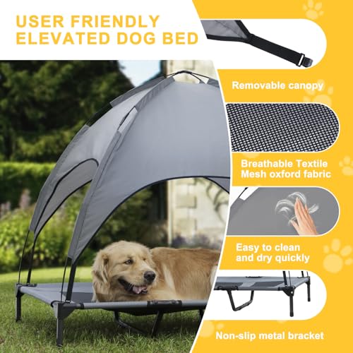 Elevated Dog Bed with Canopy, 48-inch Waterproof Pet Cot, Portable Outdoor Pet Bed with Carry Bag, Indoor/Outdoor Cooling Canopy Dog Tent for Large