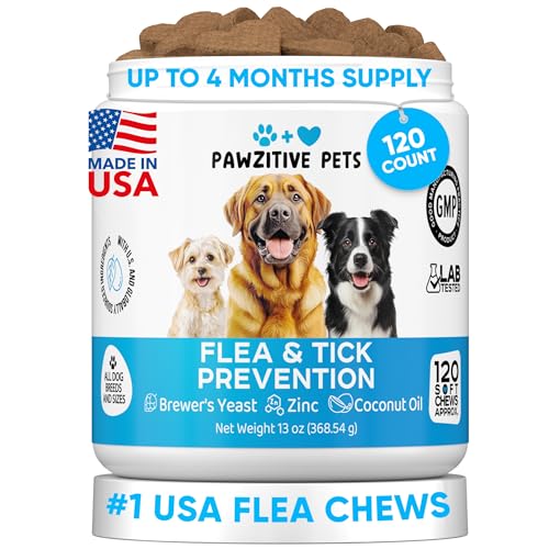 Chewable Flea and Tick Prevention for Dogs - 120 Soft Chews Made in USA - Oral Flea and Tick Control Pills for Small, Medium, Large Dogs and Puppies