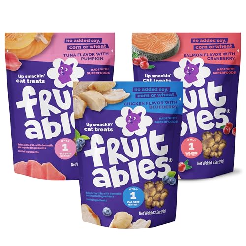 Fruitables Cat Treats - Crunchy Treats for Cats - Healthy Low Calories Packed with Protein - Free of Wheat, Corn and Soy - Made with Real Salmon