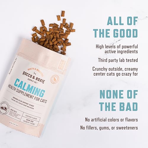 Rocco & Roxie Cat Calming Treats with Melatonin for Cats, Stress and Anxiety Relief, Keep Calm for Grooming, Travel, or Vet Visits, Aid Sleep with
