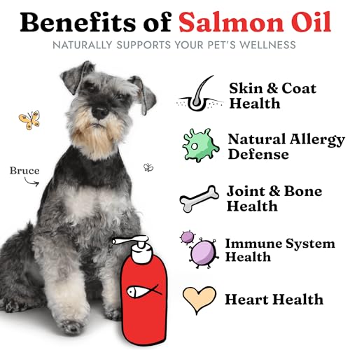 Salmon Oil for Dogs & Cats - Healthy Skin & Coat, Fish Oil, Omega 3 EPA DHA, Liquid Food Supplement for Pets, All Natural, Supports Joint & Bone
