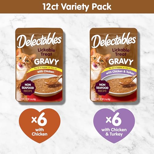 Delectables Lickable Treat Gravy Wet Cat Treat Variety Pack, Food Topper, Hydrating, Grain-Free, No Fillers, By-Products, Added Preservatives, 1.4oz