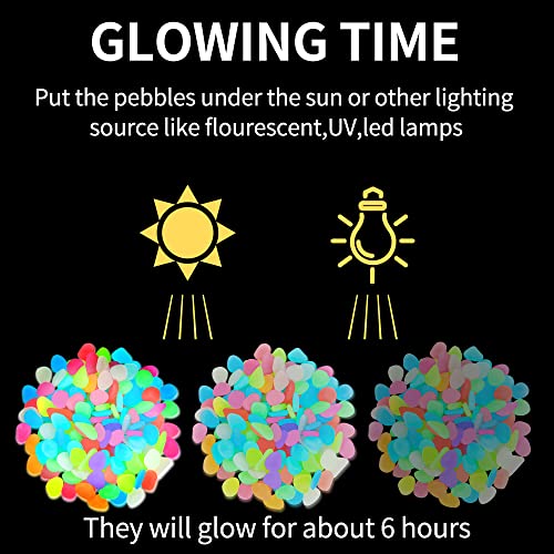 350 PCS Luminous Stones – Mixed Color Glow Rocks Decorations DIY Decorative Pebbles for Aquarium Fish Tank Sidewalk Garden Path Patio Terrace Lawn
