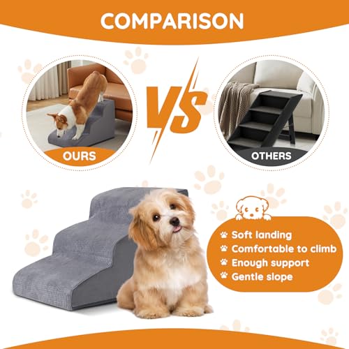 Dogs Steps for Bed, Dog Stairs for Small Dogs, 2-Step Dog Ramp for Bed, Couch, Sofa, and Chairs, Non-Slip Bottom Design, Cat Scratching, High Density